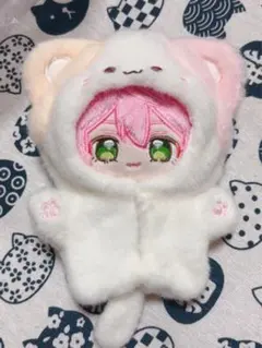 猫耳 ホワイト ぬい服 着ぐるみ ちびぐるみ 10～11cm 裏地付き