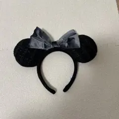 ミニー ツイード柄カチューシャ ベロアリボン付き 黒
