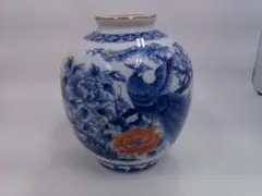 [2798]有田焼 若山 花瓶 花器 和柄 花柄 華道　壺　置物　色絵　陶器