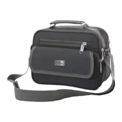 【送料込】軽量 キャンパス地 横型 ショルダー＆手提げ式 バッグ 黒緑 6ポケッ