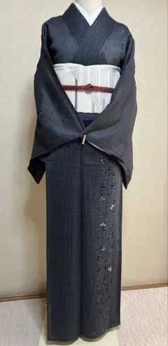 正絹お召し 袷 片身替わり モノトーン 細縞紋 稀少 粋な着物 未使用品