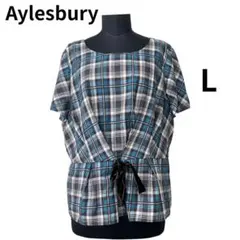 アイルズベリー（Aylesbury）チェック柄半袖ブラウス L ブルー系 リボンのサムネイル