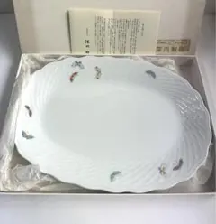 【未使用】深川製磁 蝶々柄 有田焼 大皿 楕円皿 横30cm 縦20cm レトロ