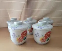 花柄のシンプルな 茶碗蒸し 蓋付き蒸し碗 5客セット 5個セット