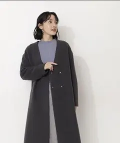 NATURAL BEAUTY BASIC ノーカラーコート グレー SMALL