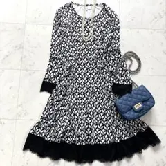 美品 スーパービューティ44 ワンピース 総柄 レース 黒