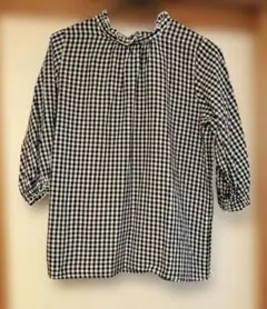 ギンガムチェック フリル付き五分袖シャツ