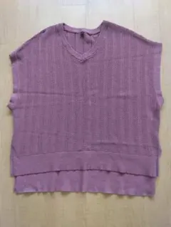 【新品】綿100％ ワインカラー 透かし編みニットベスト サイズLL