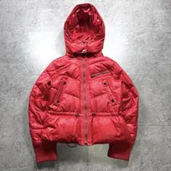 00s【archive】ギミックダウンジャケット/Y2K/光沢/短丈/お兄系/赤