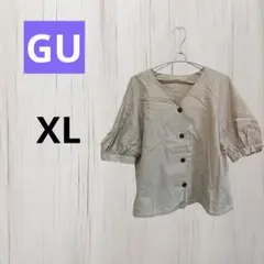 GU リネンブレンドフロントボタンブラウスXL 五分袖 ナチュラル　春夏