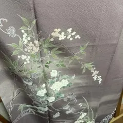訪問着着物、正絹新品、表裏美品、紫色 花柄刺繍 訪問着、丹後縮緬、結婚、七五三