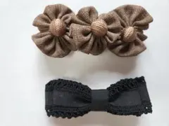 花 & リボンモチーフのバレッタ (2組)