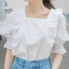 Heather フリル付きホワイトブラウス