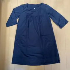 MUJI 無印　黒　七分袖　ワンピース　MーL 薄手　サラサラ　上品