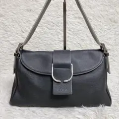 美品　ウンガロ ワンショルダーバッグ エコレザー 黒 シルバー金具のサムネイル