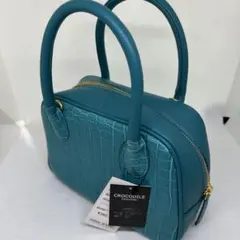 新品　ターコイズ 本物クロコダイルと 本革の2本手ショルダーバッグ