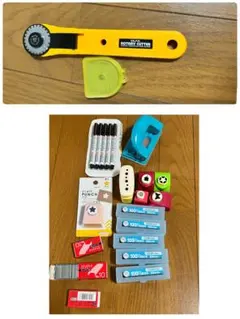 事務用品　クラフトパンチ　ホワイトボードマーカー　ミシン目カッター、袋とじ
