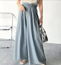 ライトブルー ワイドパンツ Lサイズ