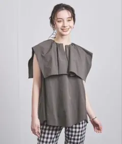 UNITED ARROWS ビッグカラー ノースリーブ ブラウス 半袖 ブラウン 
