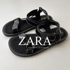 【訳あり】ZARA ストラップサンダル フラット ブラック サンダルのサムネイル