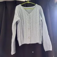 ライトブルー ケーブル編み カーディガン