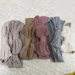 リブ編みリボン付きヘアバンド6個セット