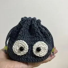 まるいめだま巾着　デニムカラー＊小物入れ　ポーチ　編み物　ハンドメイド