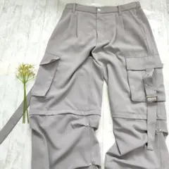【極美品】HARE ハレ ギミックカーゴパンツ ドレープ ベルト グレー Sのサムネイル