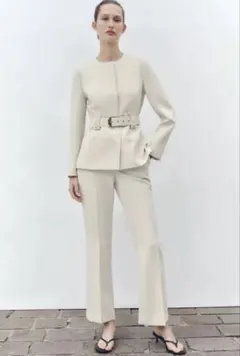 【未着用】ZARA ベルト付きワイドブレザーセットアップ