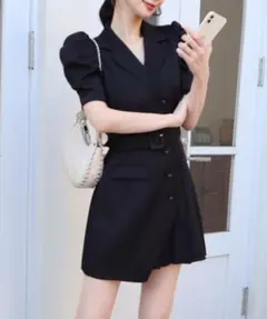 ROYAL PARTY パフスリーブジャケットプリーツミニワンピース