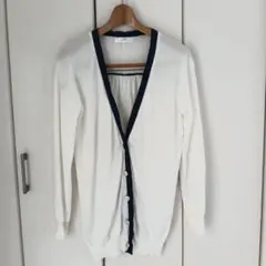 組曲　ロングカーディガン M 　 ホワイト/ネイビー
