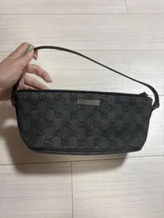 極美品 グッチ アクセサリーポーチ ハンドバッグ GGキャンバス レザー