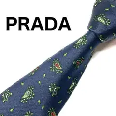 【未使用に近い✨】プラダ ネクタイ ネイビー ペイズリー ジャガード 高級シルク