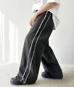 classicalelf クラシカルエルフ グレー フリンジ デニムワイドパンツ