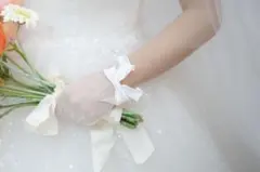 ウェディンググローブ ショート リボン付き ホワイト 結婚式 ブライダル 美品