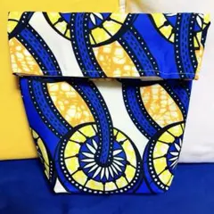 【新品未使用品】ハンドメイド バッグインバック アフリカ リング柄 イエロー 青
