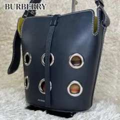 【希少品】BURBERRY ネイビー レザー ショルダーバッグ ノバチェック