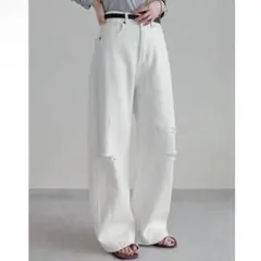 Re:EDIT リエディ　バレルレッグデニム　ホワイト　バレルレッグジーンズのサムネイル