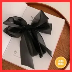 【訳あり】リボン サテン バナナクリップ ヘアクリップ ポニーテール ブラック
