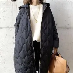 【フード着脱可能】 ブラック キルティング ブルゾン 中綿 ダウンジャケット