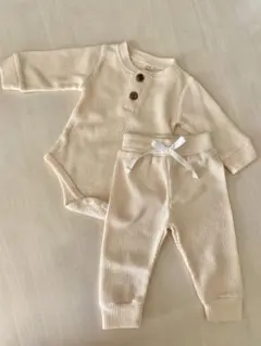 ベビー服 ベビーロンパース ワッフル アイボリー セットアップ 韓国服