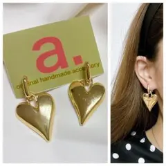 2368-1 2wayゴールド☺︎スクエアフープとハートチャームのピアス☺︎