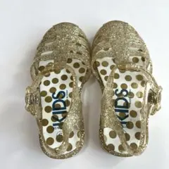 新品未使用キッズ用グリッターゴールドサンダル