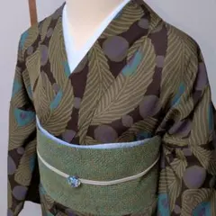 美品】セオアルファ 幾何学クローバー 浴衣 裄70.5 単衣着物 洗える 