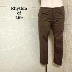 RhythmofLife ストレートパンツ ストレッチ ブラウン 茶色 無地 Sのサムネイル