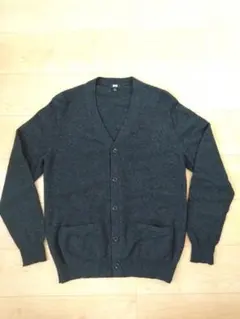 ユニクロ　ラムブレンドVネックカーディガン　メンズ　M　ダークグレー