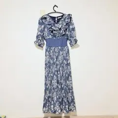 花柄　ロングワンピース　プリーツ　フレアスカート