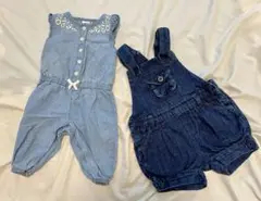 【60〜80サイズ】女の子 デニム風 ロンパース&サロペット 2点セット