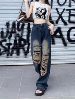 ダメージクラッシュ加工デニムジーンズ