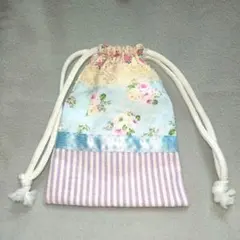 ハンドメイド 切り替え 裏地付き 巾着